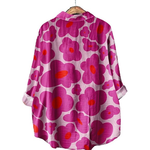 Boho Retro Floral Faux Linen Top - Picture 2 of 3